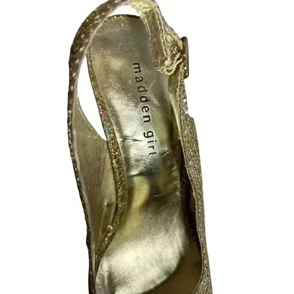 MADDEN GIRL DIAMANTE SUPER SPARKLE PARTY SHOES HEELS JASPER PEEP TOE GOLD 10 - Picture 11 of 12